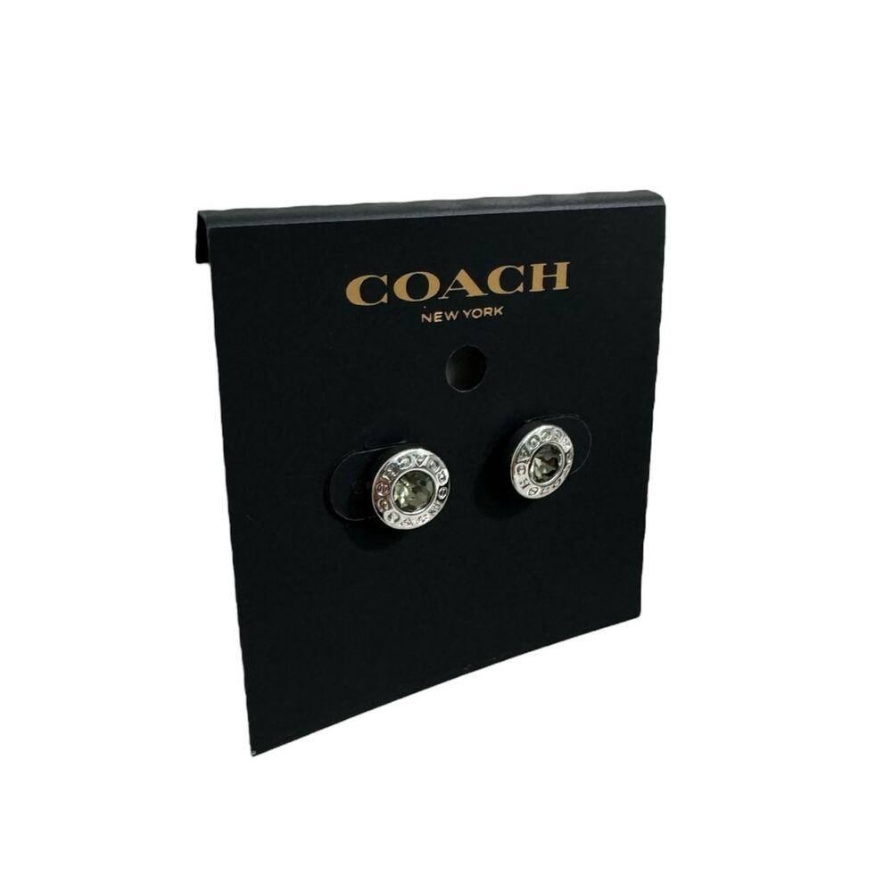 Coach Open Circle Stone Stud Earrings / Silver New - Picture 2 of 3